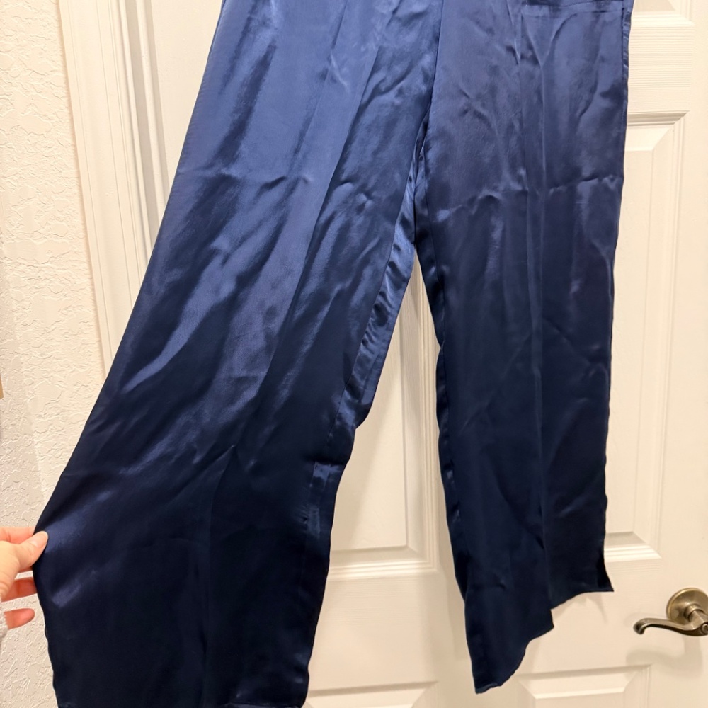 Pure Jill Sandwashed Satin Wide-Leg Pants – Navy Blue | Size M | New - Picture 3 of 5